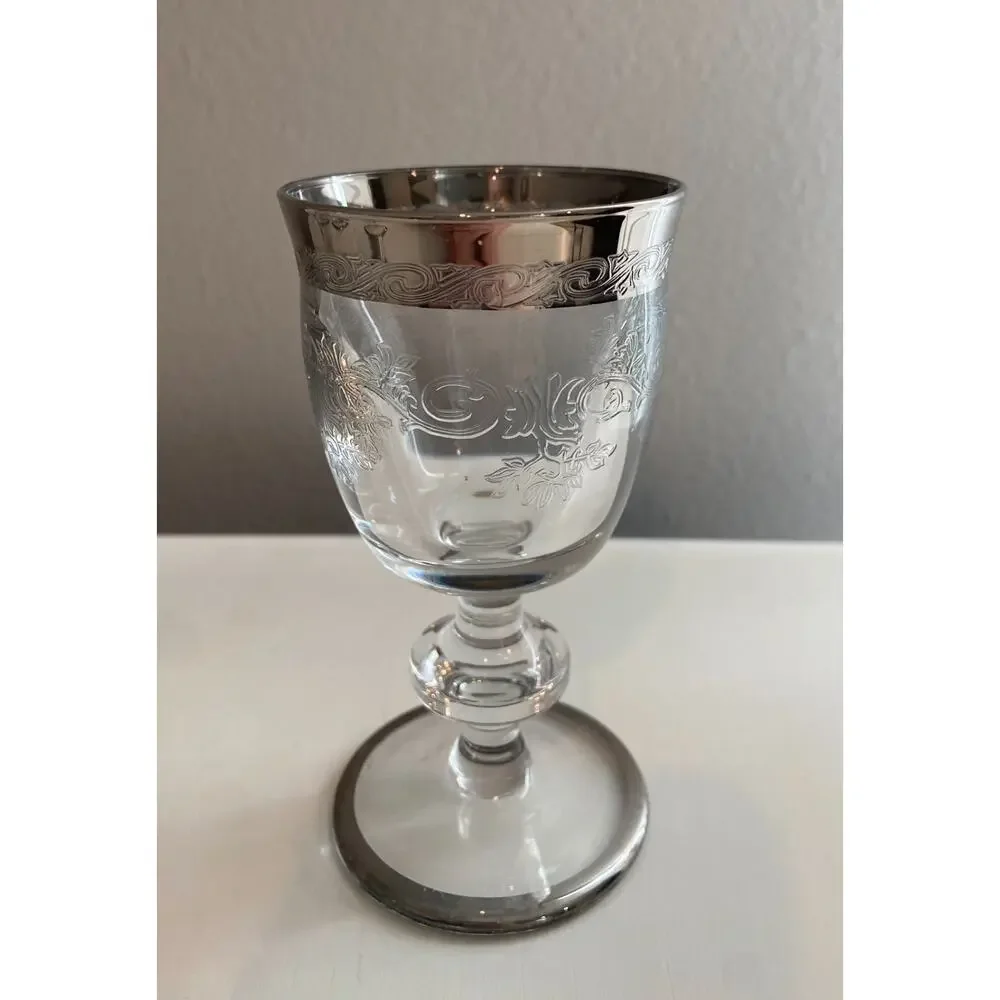Vintage Murano Medici Small Liquor MCM Crystal Glasses, Platinum Rim, Set of 6
